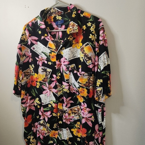 George Men’s Hawaiian Shirt, Size XL (42-44), Black Floral Beach Vacation vibes - Picture 4 of 6